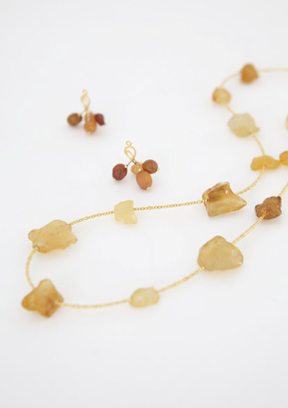 Jewely made of natural stones from Ratanpur(India)  Natural stones, gold beads and catches